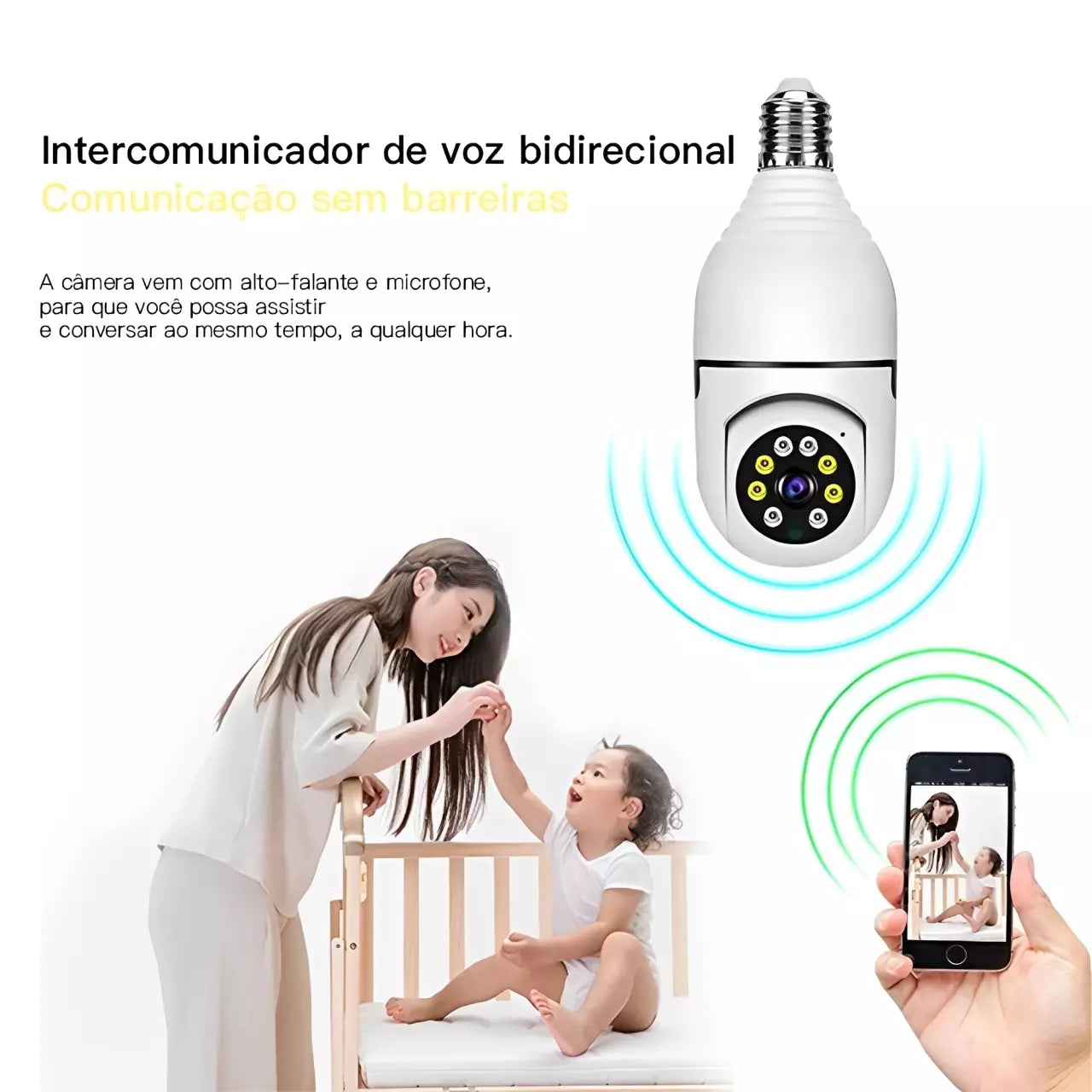 Kit 2 Lâmpada Câmera de Segurança Wifi Giratória com Detector de Movimento