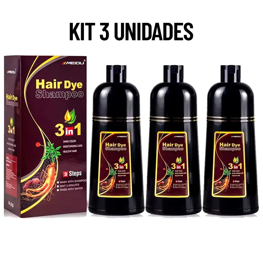 Kit 3 Shampoo Black Hair Dye - Escurecedor de Cabelo e Barba